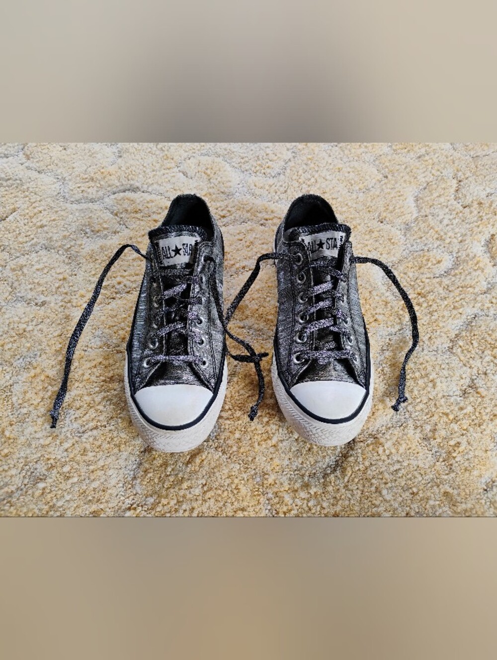 *EUC* CONVERSE BLACK SILVER SPARKLE SHIMMER SNEAKERS women's size 8